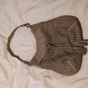 Steven Alan tan leather suede tassel tote bag